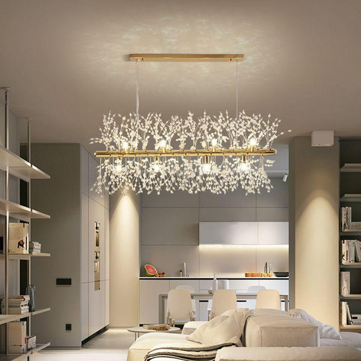 Lustre Lavande en doré 72cm à cristaux