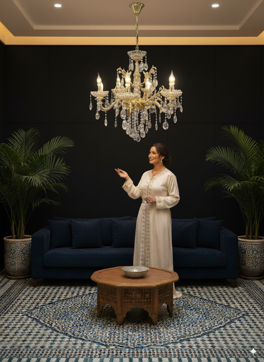 Lustre classique cuivre & cristal