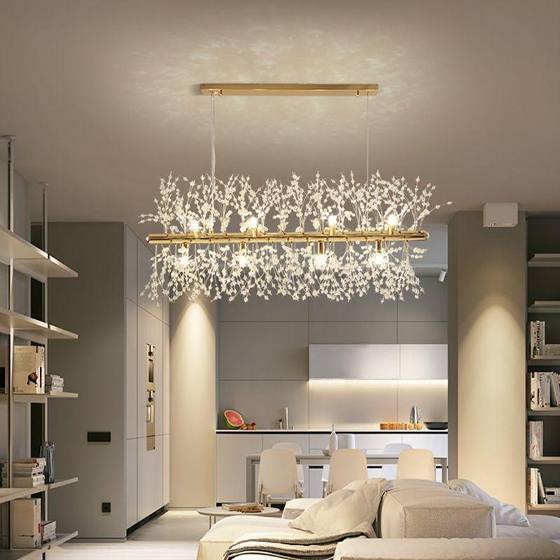Lustre Lavande en doré 72cm à cristaux